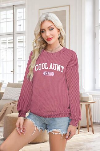 Aunt Shirt Women Auntie Shirts: Cool Aunts Club Long Sleeve Aunt Gifts Lightweight Shirt Ribbed Textured Loose Novetly Top in Saudi Arabia