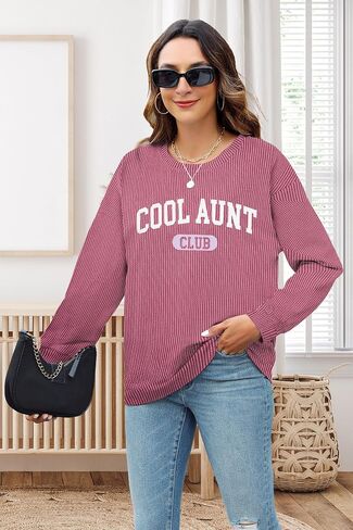 Aunt Shirt Women Auntie Shirts: Cool Aunts Club Long Sleeve Aunt Gifts Lightweight Shirt Ribbed Textured Loose Novetly Top in Saudi Arabia