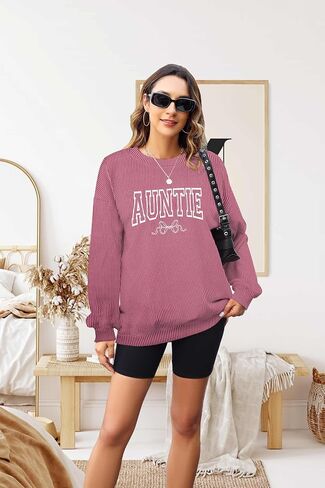 Aunt Shirt Women Auntie Shirts: Cool Aunts Club Long Sleeve Aunt Gifts Lightweight Shirt Ribbed Textured Loose Novetly Top in Saudi Arabia