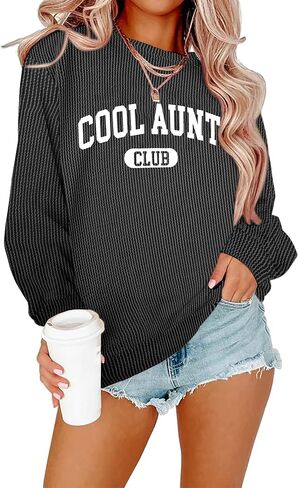 قميص العمة القمصان العمة: Cool Aunts Club Long Sleeve Aunt Gifts Lightweight Dirtibed قميص مزخرف قمة فضفاضة in Saudi Arabia