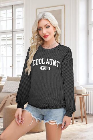 قميص العمة القمصان العمة: Cool Aunts Club Long Sleeve Aunt Gifts Lightweight Dirtibed قميص مزخرف قمة فضفاضة in Saudi Arabia
