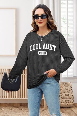 قميص العمة القمصان العمة: Cool Aunts Club Long Sleeve Aunt Gifts Lightweight Dirtibed قميص مزخرف قمة فضفاضة in Saudi Arabia