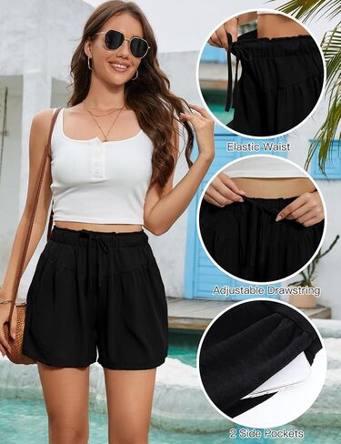 شورتات Flygo Flowy for Women Summer Summer عالية الخصر شورت الساق على الساق مع جيوب in Saudi Arabia