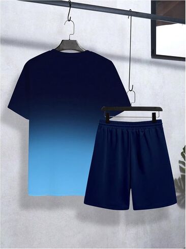 Men's 2 Piece Outfits Letter Print Short Sleeve T Shirts and Drawstring Waist Shorts Tracksuits in Saudi Arabia