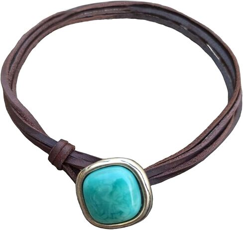 POYAMUSE Turquoise Leather Choker Necklace - Western Cowgirl Jewelry for Women, Boho Layered Leather Necklace - Vintage Suede Choker Necklace for Women in Saudi Arabia
