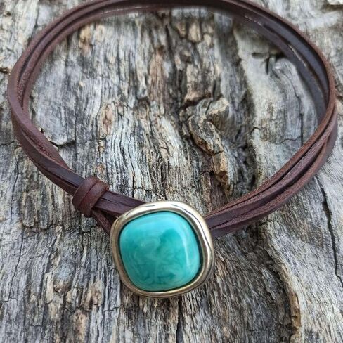 POYAMUSE Turquoise Leather Choker Necklace - Western Cowgirl Jewelry for Women, Boho Layered Leather Necklace - Vintage Suede Choker Necklace for Women in Saudi Arabia