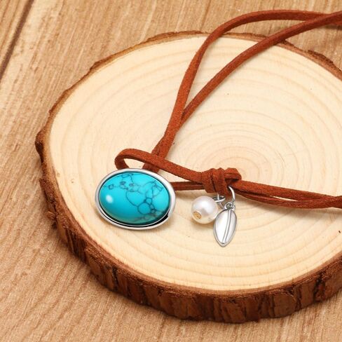 POYAMUSE Turquoise Leather Choker Necklace - Western Cowgirl Jewelry for Women, Boho Layered Leather Necklace - Vintage Suede Choker Necklace for Women in Saudi Arabia