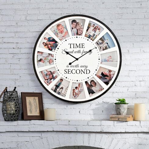 Large Picture Frames Collage Wall Clock, Vintage Rustic Clock Wall Decor, Big Farmhouse Wall Clock for Home, Kitchen, Living Room, Silent Battery Operated 25 Inch Natural in Saudi Arabia