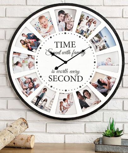 Large Picture Frames Collage Wall Clock, Vintage Rustic Clock Wall Decor, Big Farmhouse Wall Clock for Home, Kitchen, Living Room, Silent Battery Operated 25 Inch Natural in Saudi Arabia