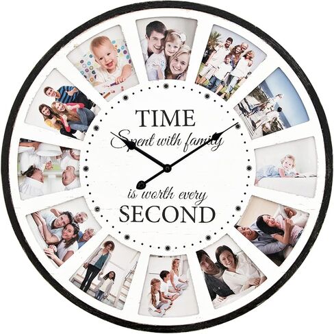 Large Picture Frames Collage Wall Clock, Vintage Rustic Clock Wall Decor, Big Farmhouse Wall Clock for Home, Kitchen, Living Room, Silent Battery Operated 25 Inch Natural in Saudi Arabia