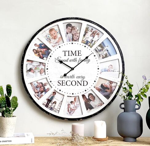 Large Picture Frames Collage Wall Clock, Vintage Rustic Clock Wall Decor, Big Farmhouse Wall Clock for Home, Kitchen, Living Room, Silent Battery Operated 25 Inch Natural in Saudi Arabia