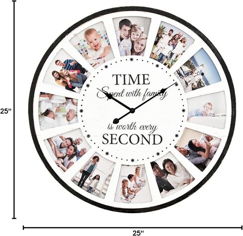 Large Picture Frames Collage Wall Clock, Vintage Rustic Clock Wall Decor, Big Farmhouse Wall Clock for Home, Kitchen, Living Room, Silent Battery Operated 25 Inch Natural in Saudi Arabia
