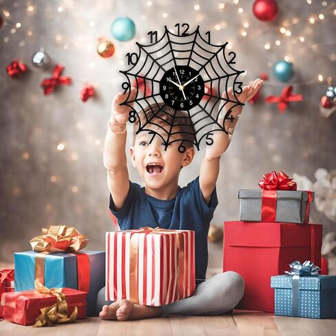 12 Inch Spider Web Vinyl Record Wall Clock, Spider Decoration Home Theme Wall Clock, Game Room Decor, Spider Wall Decor for Kitchen Office Living Room, for Men Child Boy, Black (No LED) in Saudi Arabia