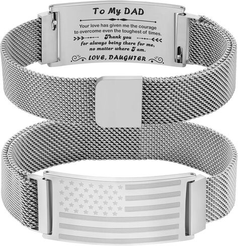 To My Dad/New Dad/Stepdad/Father-in-Law Bracelet, Adjustable Stainless Steel American Flag Bracelet Jewelry, Birthday Valentine Father’s Day Gifts in Saudi Arabia
