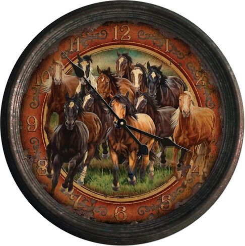 Rivers Edge Products 15 Inch Large Wall Clock, Distressed Analog Clock with Tin Frame, Rustic Wall Clock for Bedroom, Living Room, Bathroom, Kitchen, Office, or Cabin Decor, Deer Scene in Saudi Arabia