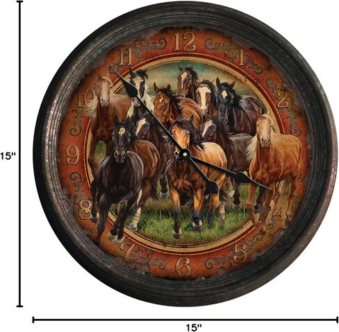Rivers Edge Products 15 Inch Large Wall Clock, Distressed Analog Clock with Tin Frame, Rustic Wall Clock for Bedroom, Living Room, Bathroom, Kitchen, Office, or Cabin Decor, Deer Scene in Saudi Arabia