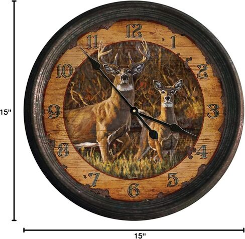 Rivers Edge Products 15 Inch Large Wall Clock, Distressed Analog Clock with Tin Frame, Rustic Wall Clock for Bedroom, Living Room, Bathroom, Kitchen, Office, or Cabin Decor, Deer Scene in Saudi Arabia