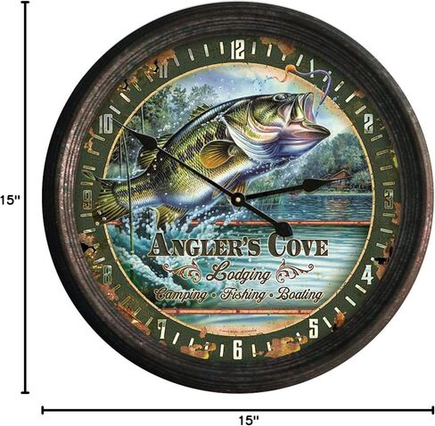 Rivers Edge Products 15 Inch Large Wall Clock, Distressed Analog Clock with Tin Frame, Rustic Wall Clock for Bedroom, Living Room, Bathroom, Kitchen, Office, or Cabin Decor, Deer Scene in Saudi Arabia