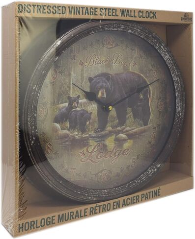Rivers Edge Products 15 Inch Large Wall Clock, Distressed Analog Clock with Tin Frame, Rustic Wall Clock for Bedroom, Living Room, Bathroom, Kitchen, Office, or Cabin Decor, Deer Scene in Saudi Arabia