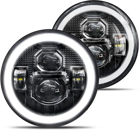 HWSTAR 2025 New 1000% Bright Anti-glare 7 Inch Halo Led Headlights Round Compatible with Jeep Wrangler JK JKU TJ LJ Mazda Miata Chevy C10 H1 H2 Ford GMC Dodge etc DOT w/DRL H6024 Hi/Low Sealed Bea in Saudi Arabia