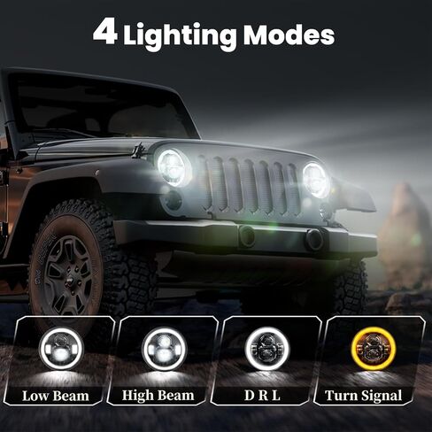 HWSTAR 2025 New 1000% Bright Anti-glare 7 Inch Halo Led Headlights Round Compatible with Jeep Wrangler JK JKU TJ LJ Mazda Miata Chevy C10 H1 H2 Ford GMC Dodge etc DOT w/DRL H6024 Hi/Low Sealed Bea in Saudi Arabia