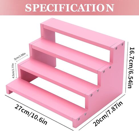 Wooden Perfume Stand for Women 4 Tier Pink Perfume Organizer Stand Perfume Display Shelf & Holder for Women’s Dresser & Vanity Desktop Rack for Fragrance Figures Dessert Cupcakes Decoration in Kuwait