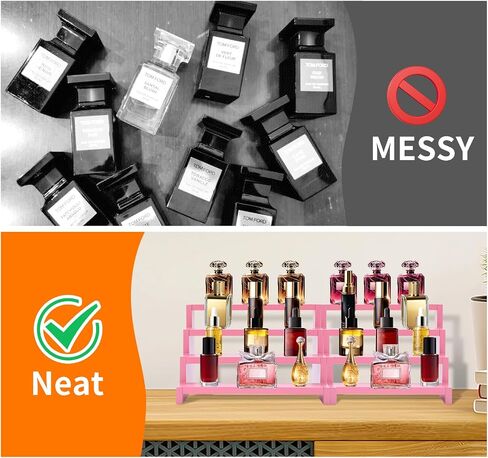 Wooden Perfume Stand for Women 4 Tier Pink Perfume Organizer Stand Perfume Display Shelf & Holder for Women’s Dresser & Vanity Desktop Rack for Fragrance Figures Dessert Cupcakes Decoration in Kuwait