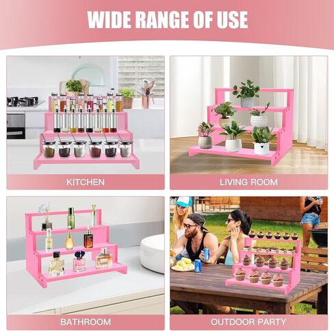 Wooden Perfume Stand for Women 4 Tier Pink Perfume Organizer Stand Perfume Display Shelf & Holder for Women’s Dresser & Vanity Desktop Rack for Fragrance Figures Dessert Cupcakes Decoration in Kuwait