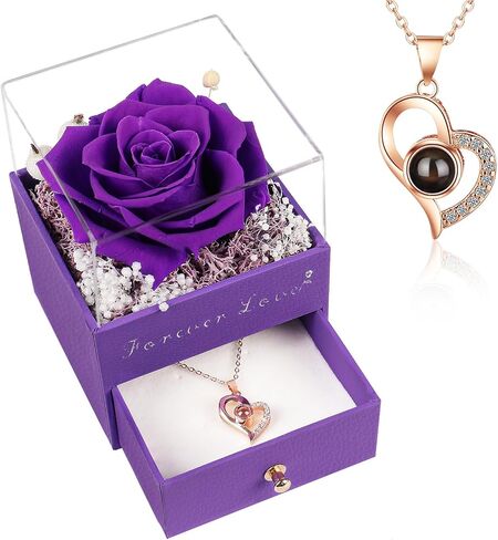 Beferr Rose Gifts for Women-Preserved Real Rose with Necklace, for Her, Eternal Flowers Rose Birthday Gifts for Women Mom Wife Girlfriend, Presents Ideas on Anniversary in Saudi Arabia