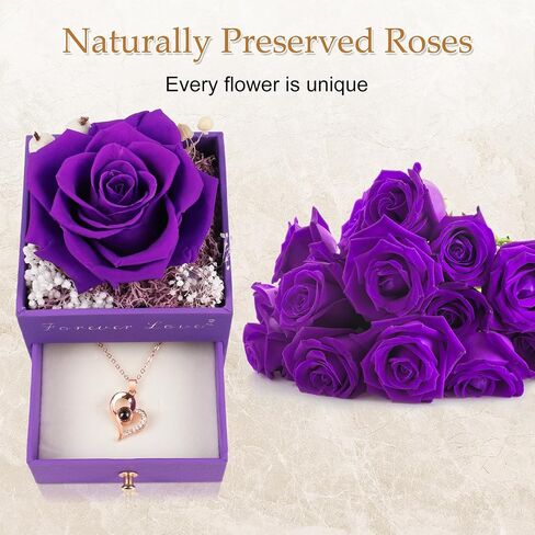 Beferr Rose Gifts for Women-Preserved Real Rose with Necklace, for Her, Eternal Flowers Rose Birthday Gifts for Women Mom Wife Girlfriend, Presents Ideas on Anniversary in Saudi Arabia