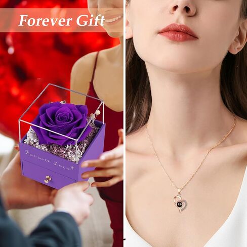 Beferr Rose Gifts for Women-Preserved Real Rose with Necklace, for Her, Eternal Flowers Rose Birthday Gifts for Women Mom Wife Girlfriend, Presents Ideas on Anniversary in Saudi Arabia