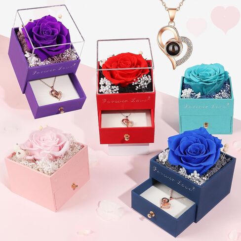 Beferr Rose Gifts for Women-Preserved Real Rose with Necklace, for Her, Eternal Flowers Rose Birthday Gifts for Women Mom Wife Girlfriend, Presents Ideas on Anniversary in Saudi Arabia