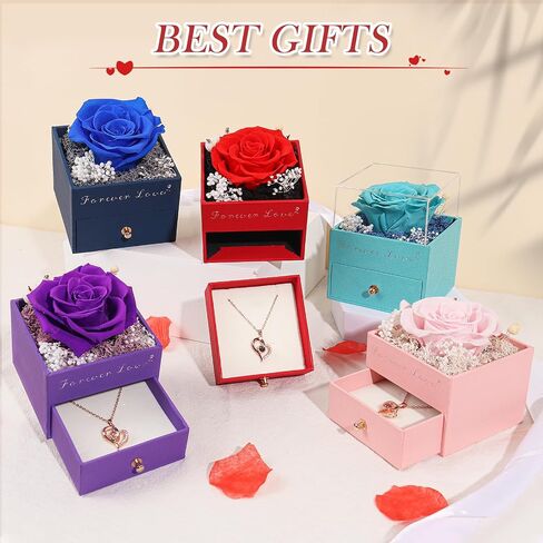 Beferr Rose Gifts for Women-Preserved Real Rose with Necklace, for Her, Eternal Flowers Rose Birthday Gifts for Women Mom Wife Girlfriend, Presents Ideas on Anniversary in Saudi Arabia