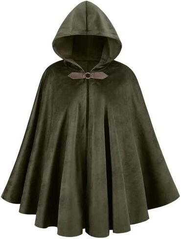 Unisex Velvet Medieval Renaissance Hooded Cloak Cape Button Closure Outfit for Cosplay,Halloween,Role-playing in Kuwait