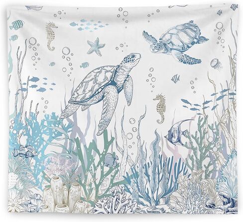 Wnagt Ocean Tapestry ، Sea Turtle Starffish Seahorse Coral Fish تحت جدار Tapestry Sea Hanging ، ديكور غرفة المحيط ، جدار ساحلي بحري ديكور للمنزل الحمام غرفة الأطفال الحضانة 50 × 60 بوصة in Kuwait