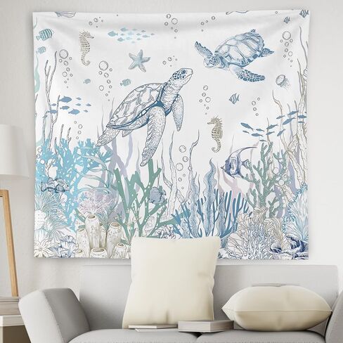 Wnagt Ocean Tapestry ، Sea Turtle Starffish Seahorse Coral Fish تحت جدار Tapestry Sea Hanging ، ديكور غرفة المحيط ، جدار ساحلي بحري ديكور للمنزل الحمام غرفة الأطفال الحضانة 50 × 60 بوصة in Kuwait