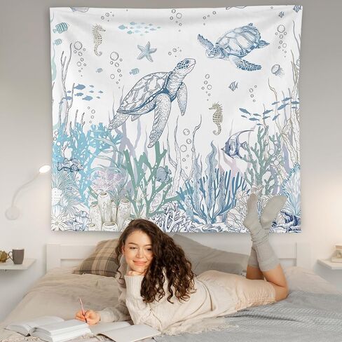 Wnagt Ocean Tapestry ، Sea Turtle Starffish Seahorse Coral Fish تحت جدار Tapestry Sea Hanging ، ديكور غرفة المحيط ، جدار ساحلي بحري ديكور للمنزل الحمام غرفة الأطفال الحضانة 50 × 60 بوصة in Kuwait