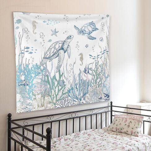 Wnagt Ocean Tapestry ، Sea Turtle Starffish Seahorse Coral Fish تحت جدار Tapestry Sea Hanging ، ديكور غرفة المحيط ، جدار ساحلي بحري ديكور للمنزل الحمام غرفة الأطفال الحضانة 50 × 60 بوصة in Kuwait