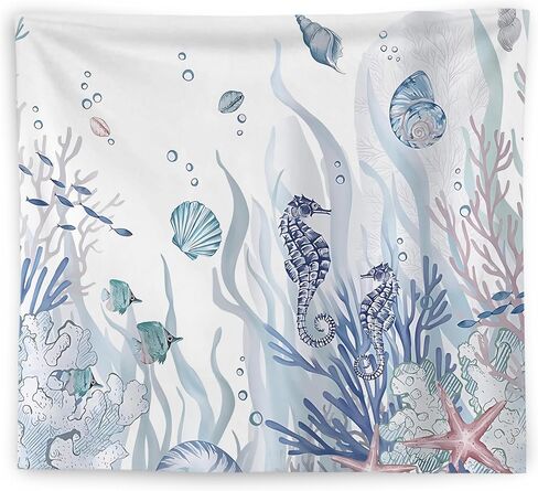 Wnagt Ocean Tapestry ، Sea Turtle Starffish Seahorse Coral Fish تحت جدار Tapestry Sea Hanging ، ديكور غرفة المحيط ، جدار ساحلي بحري ديكور للمنزل الحمام غرفة الأطفال الحضانة 50 × 60 بوصة in Kuwait