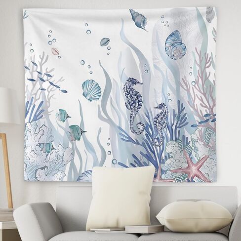 Wnagt Ocean Tapestry ، Sea Turtle Starffish Seahorse Coral Fish تحت جدار Tapestry Sea Hanging ، ديكور غرفة المحيط ، جدار ساحلي بحري ديكور للمنزل الحمام غرفة الأطفال الحضانة 50 × 60 بوصة in Kuwait