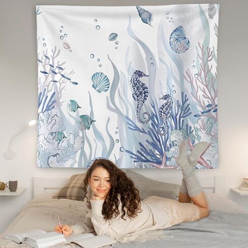 Wnagt Ocean Tapestry ، Sea Turtle Starffish Seahorse Coral Fish تحت جدار Tapestry Sea Hanging ، ديكور غرفة المحيط ، جدار ساحلي بحري ديكور للمنزل الحمام غرفة الأطفال الحضانة 50 × 60 بوصة in Kuwait