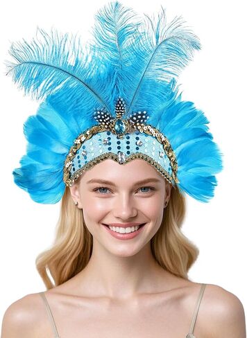 Women's Carnival Feather Headpieces Sequin Headdress for Wedding Masquerade Party Cosplay Feather Headbands in Kuwait