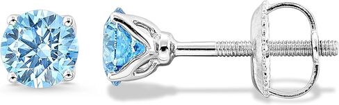 IGI معتمد 1 قيراط زرقاء أو وردية مختبر الماس الدائري مستدير أقراط للنساء أنا 14K أقراط الذهب الأبيض لها (VS1-VS2 ، 1.00 CTTW) in Kuwait