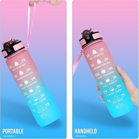 Auntie 32 oz Water Bottle with Times Marker to Drink and Straw, Carrying Strap, Leakproof Tritan BPA-Free, Ensure You Drink Enough Water for Fitness, Gym, Camping, Outdoor Sports in Kuwait