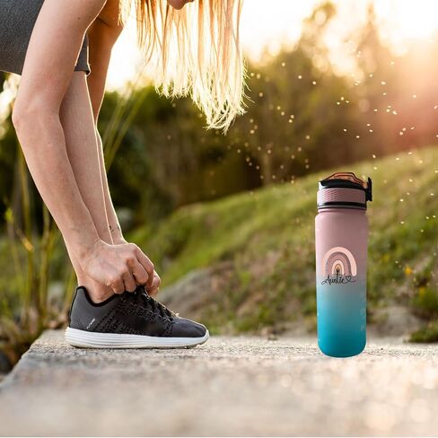 Auntie 32 oz Water Bottle with Times Marker to Drink and Straw, Carrying Strap, Leakproof Tritan BPA-Free, Ensure You Drink Enough Water for Fitness, Gym, Camping, Outdoor Sports in Kuwait