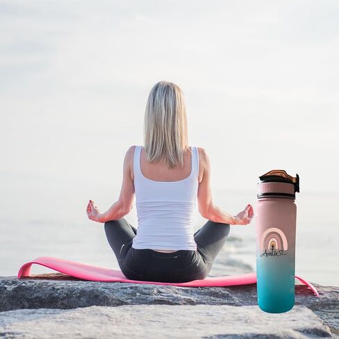 Auntie 32 oz Water Bottle with Times Marker to Drink and Straw, Carrying Strap, Leakproof Tritan BPA-Free, Ensure You Drink Enough Water for Fitness, Gym, Camping, Outdoor Sports in Kuwait