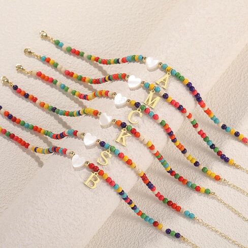 Initial Ankle Bracelets for Women - Cute Heart Charm Anklets, 14K Gold Plated Letter Colorful Beads Anklet | Summer Beach Trendy Jewelry | 2025 Personalized Birthday Graduation Gifts for Her in Kuwait