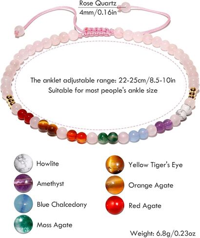 Reiki 7 Chakra Beaded Anklet Meditation Yoga Colorful Ankle Bracelets for Women Balance Beach Foot Jewelry Adjustable in Kuwait
