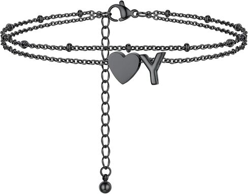 Initial Ankle Bracelets for Women, Dainty Stainless Steel Letter A-Z Layered Anklets, Heart Ankle Bracelet 8.5"-10.5" Adjustable, Summer Beach Jewelry, Come with Box in Saudi Arabia