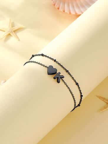 Initial Ankle Bracelets for Women, Dainty Stainless Steel Letter A-Z Layered Anklets, Heart Ankle Bracelet 8.5"-10.5" Adjustable, Summer Beach Jewelry, Come with Box in Saudi Arabia